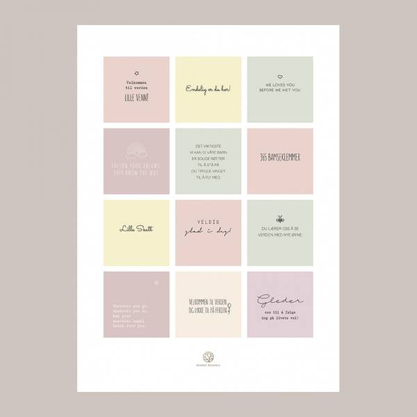 Plakatkort Velkommen til verden |12 sitater | 30x40 cm | Rosa
